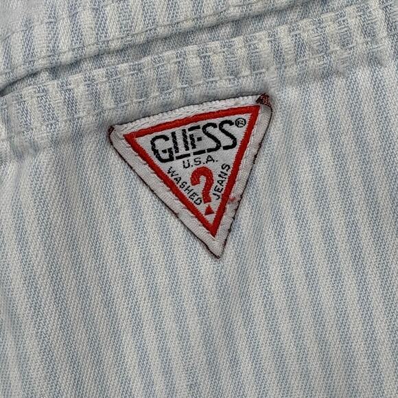 Guess Vintage 25x27 Striped Jeans 80s High Waist Zip Ankle Tapered Blue White - Picture 6 of 14